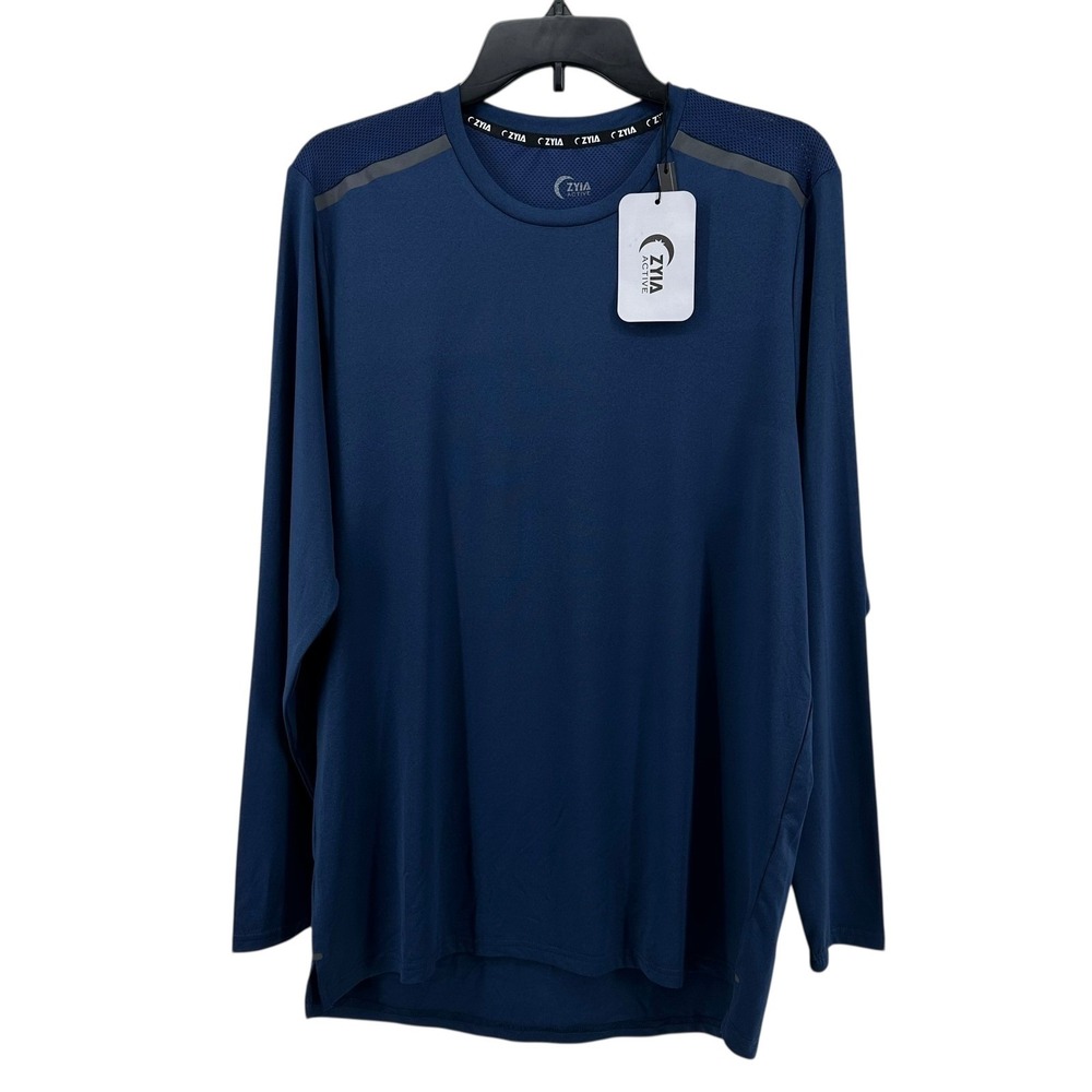 ZYIA Active Mens Size M Navy Mesh‎ Back Detail Long Sleeve Athletic Shirt NWT